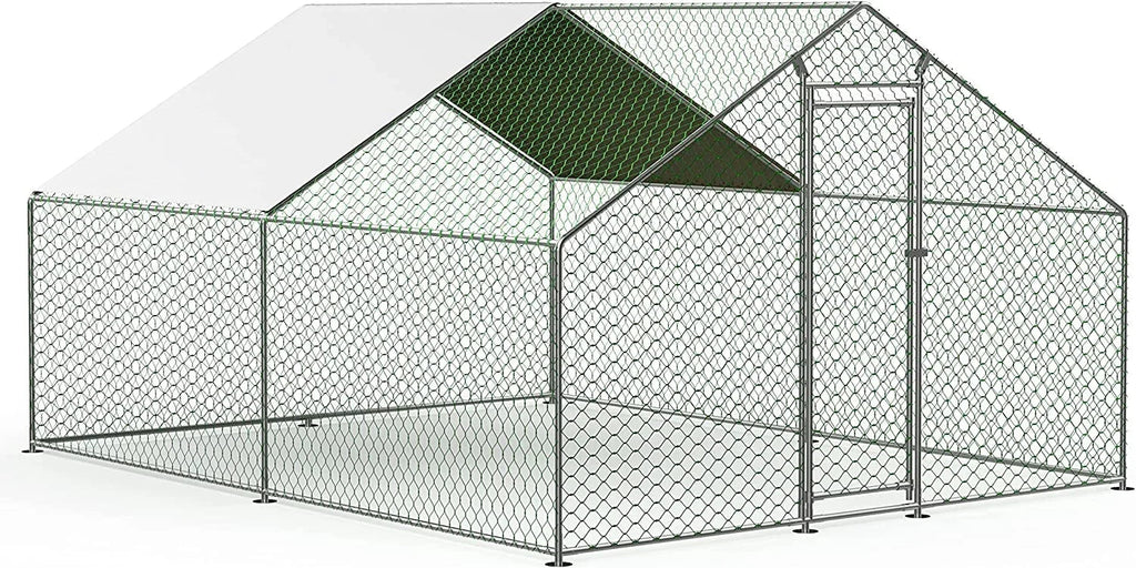 Metal Walk-In Chicken Run Cage With Cover, 10'L X 6.6'W X 6.56'H