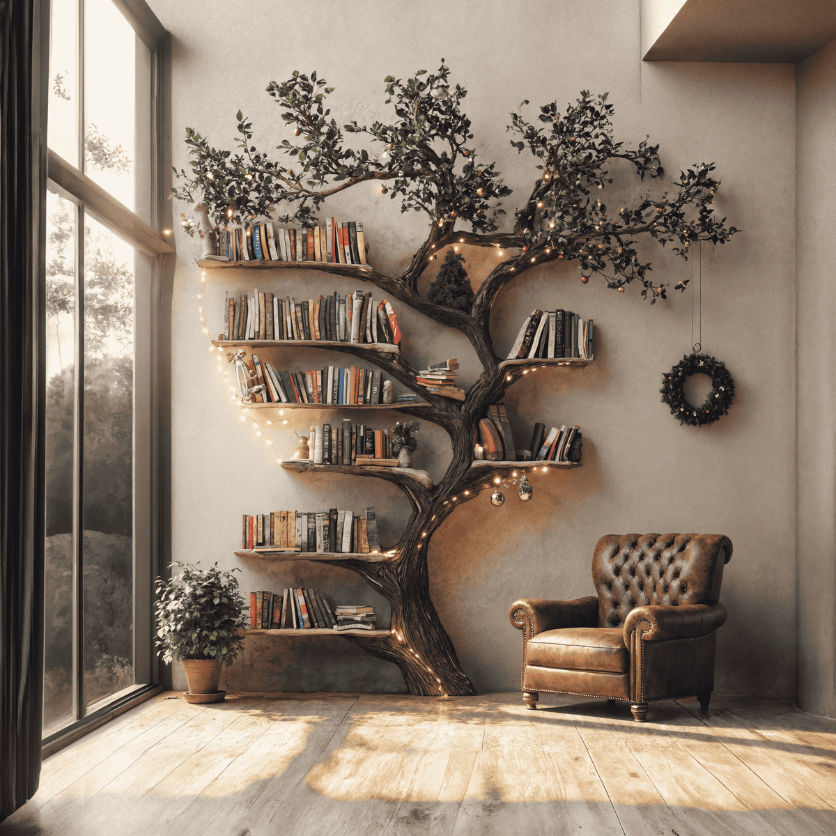 Black Tree Branch Bookshelf Wall Mount Mid Century - view 3