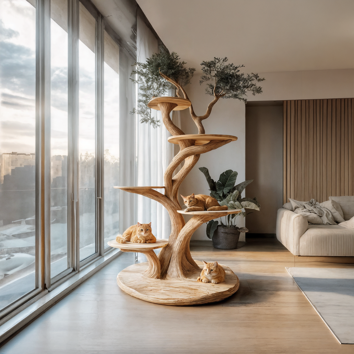 Custom Handmade Wooden Cat Tree Modern Large Climbing Tree Unique - view 3