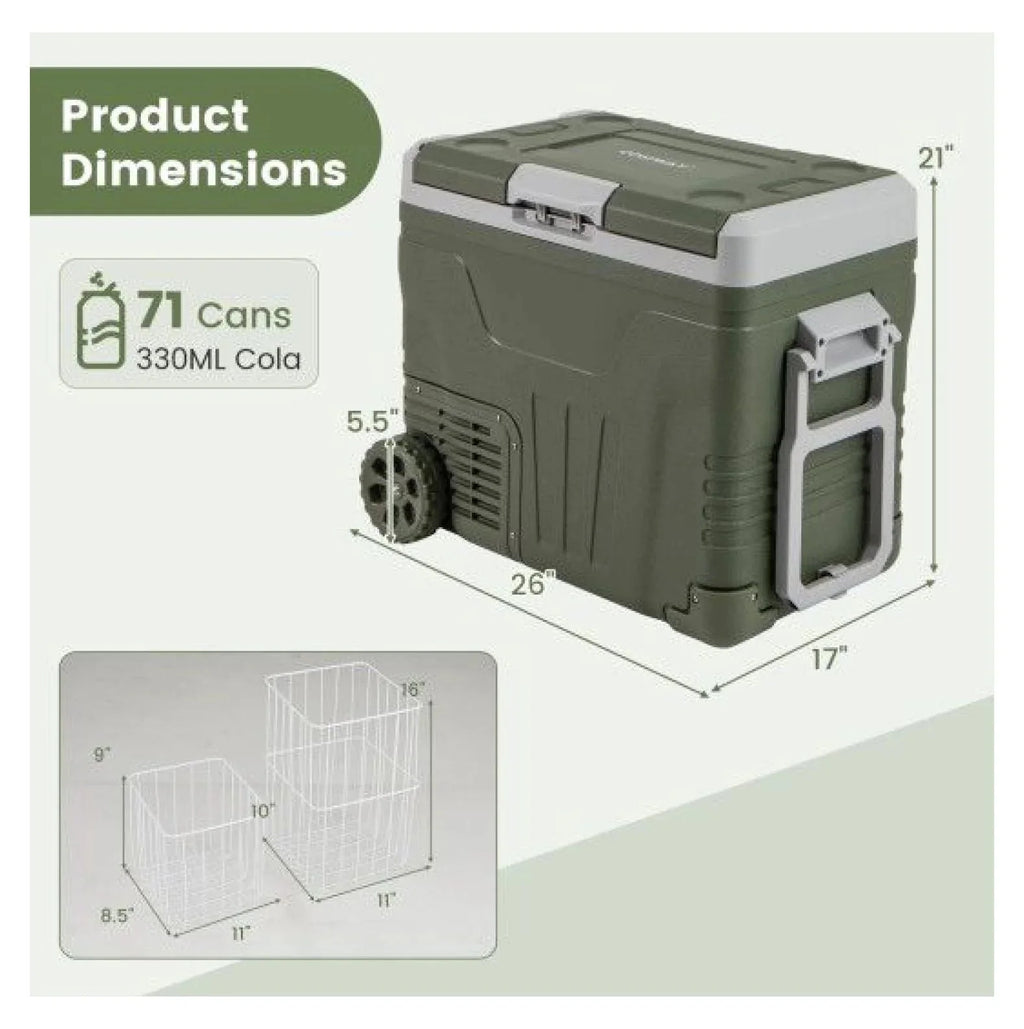Portable 12V Car Refrigerator Electric Cooler, 35L/50L, Green