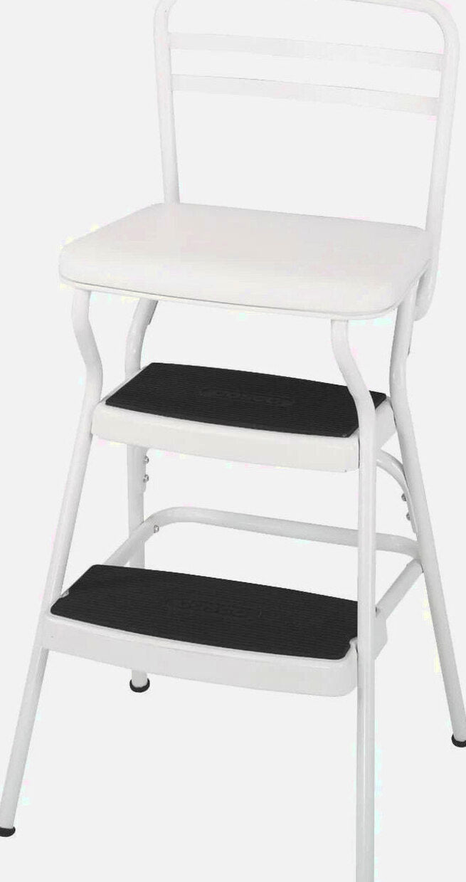 COSCO Stylaire Retro Chair And Step Stool With Flip-Up Seat - White, One Pack