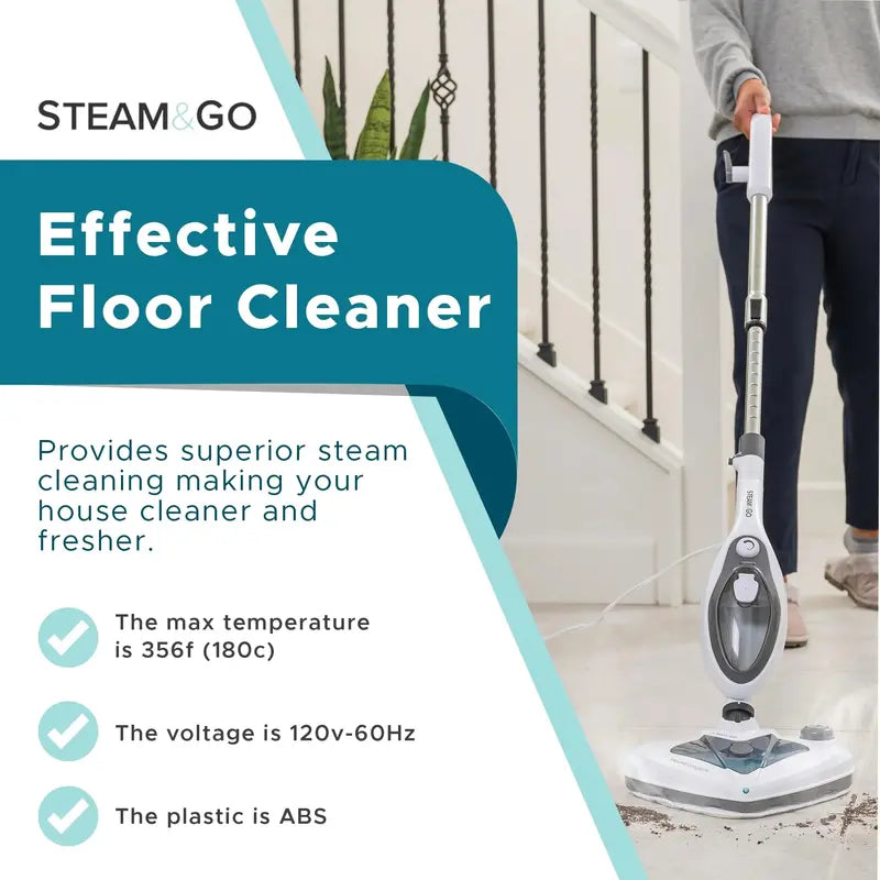 Steam And Go 10-In-1 Steam Mop With Dual Tank, 360 Degree Attachments And 20-ft Cord