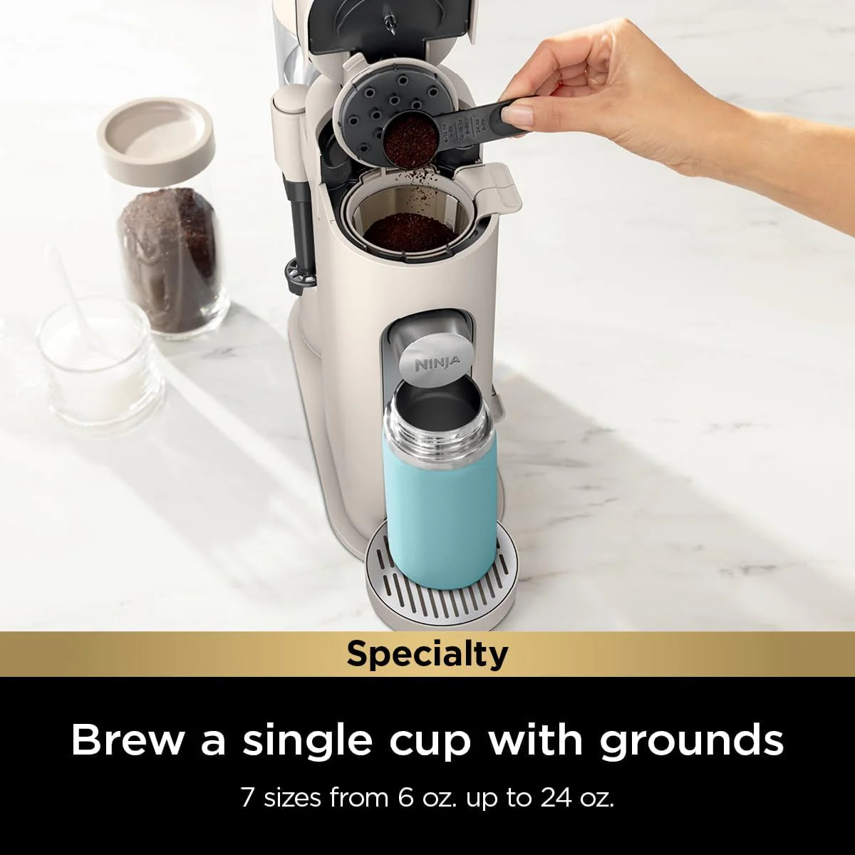 Ninja Pods & Grounds Single-Serve Coffee Maker, 56-oz. Reservoir, Stone - PB041ST