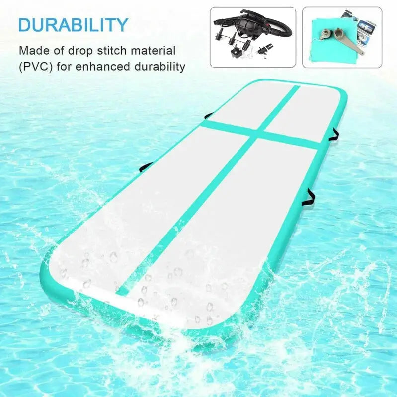 FBSport Inflatable Air Track Gymnastics Mat, 4m x 1m x 0.1m, Green