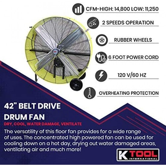K Tool 42-Inch Belt-Drive Drum Fan - KTI77743