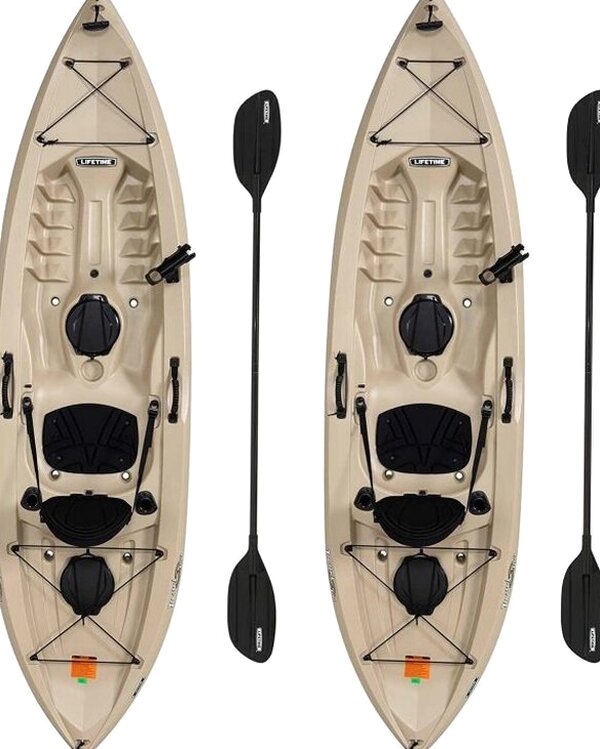 Lifetime Fishing Kayak 10ft 2-Pack With Paddles, UV-Protected HDPE, Tan - Tamarack Angler 100