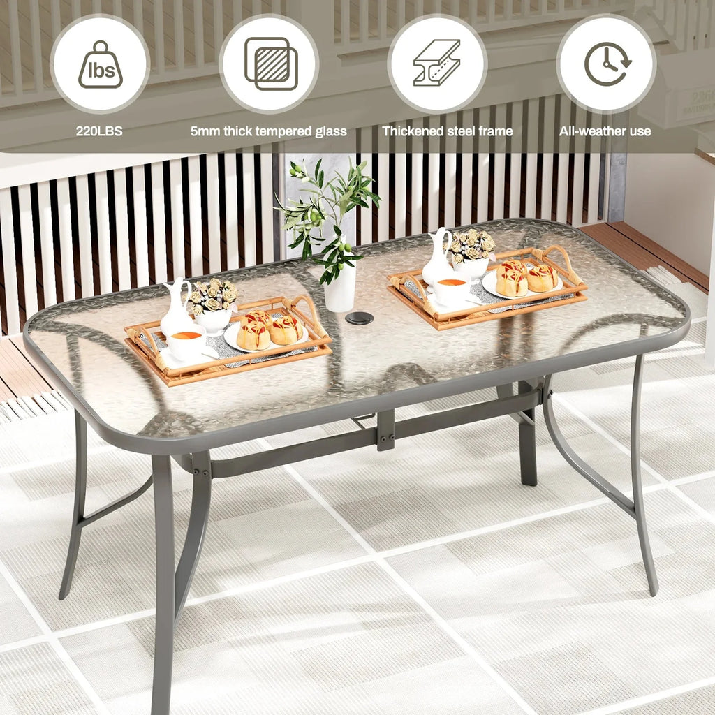 Arlopu Rectangular Patio Dining Table With 5mm Tempered Glass Top