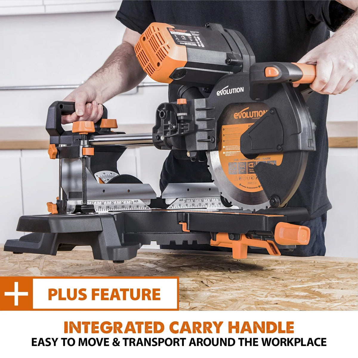 Evolution Dual Bevel Sliding Miter Saw With 10 in Multi-Material Cutting Blade - R255SMS-DB+