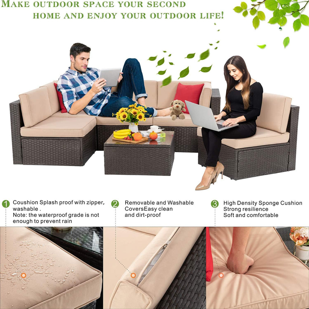 5-Piece All-Weather Wicker Patio Conversation Set With Ottoman And Cushions