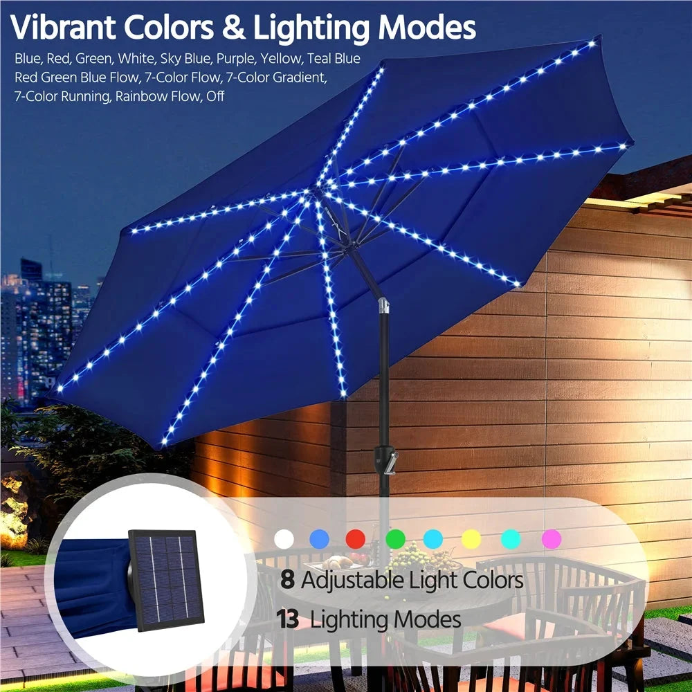 Renwick Outdoor Patio Parasol With Color-Changing LED Strip, Tan - 10 Ft