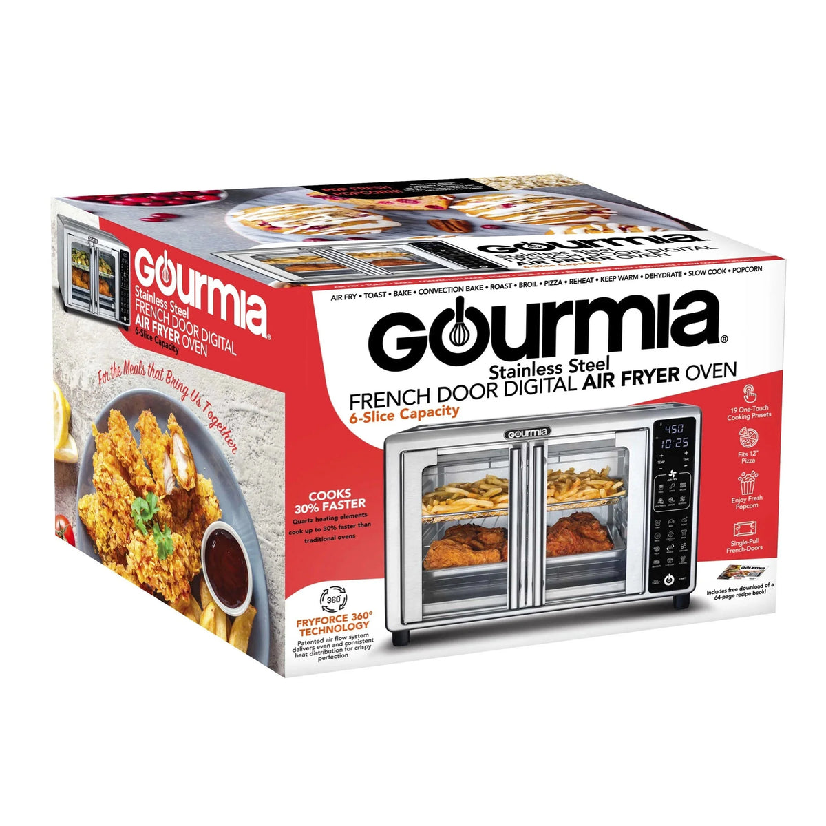 Gourmia French Door Digital Toaster Oven Air Fryer, 6-Slice, 24L, Stainless Steel - GTF2440