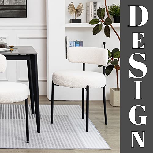 DYHOME Mid-Century Modern Dining Chairs, White, Set Of 4, Black Metal Legs
