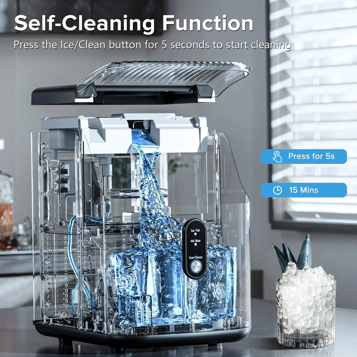 Auseo Countertop Nugget Ice Maker, 35lbs/24H, Self-Cleaning, Black