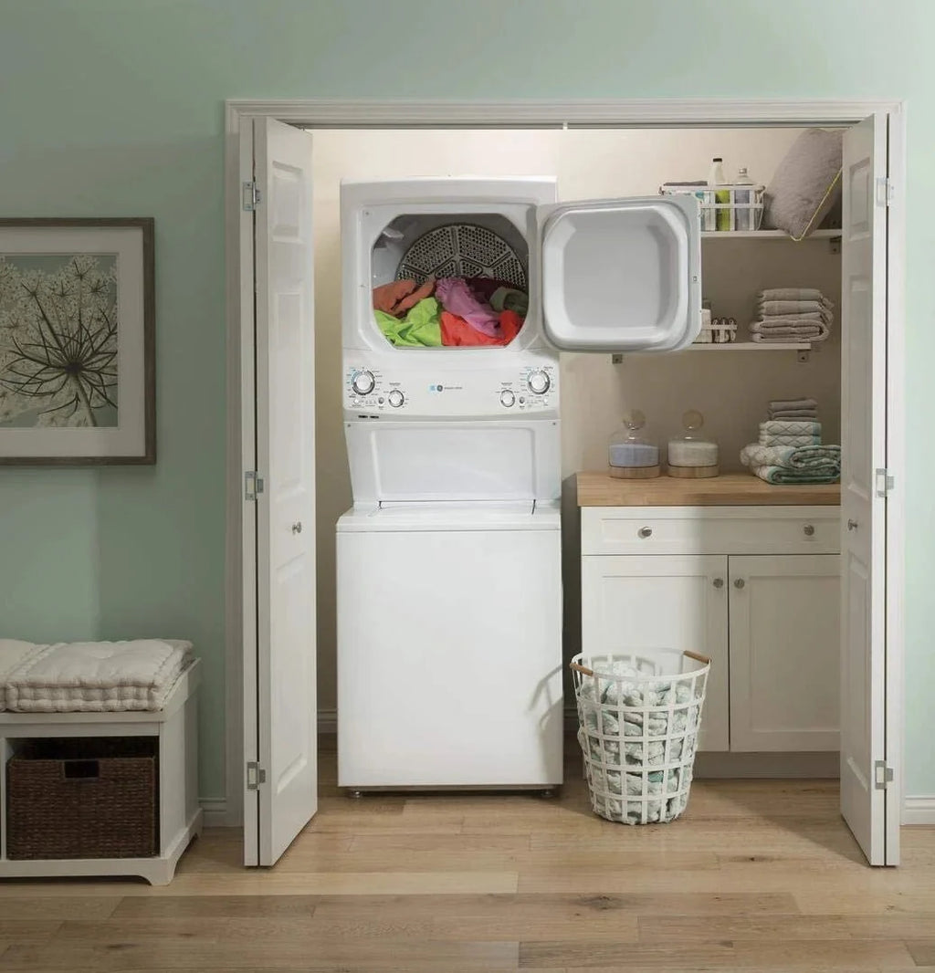GE Unitized Spacemaker 3.9 Cu. Ft. Washer With Stainless Steel Basket And 5.9 Cu. Ft. Electric Dryer - GUD27EESNWW