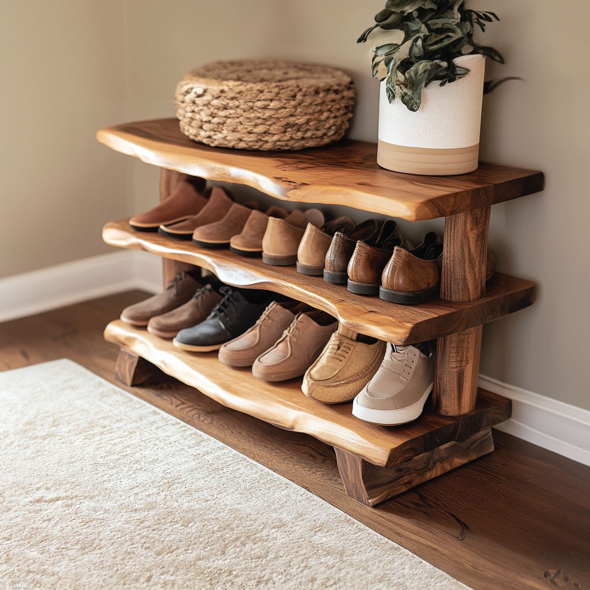 Custom Wood Bench Wood Farmhouse Shoe Rack Bench Storage - view 3