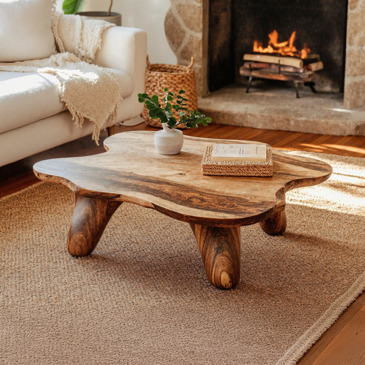 Curved Wood Coffee Table Low Coffee Table - view 3