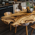 Farmhouse Curved Edge Wooden Dining Table For Family Dinners