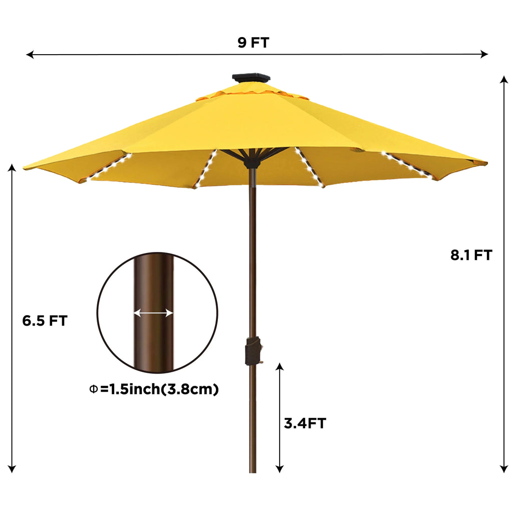 EliteShade 9ft Market Patio Umbrella With 80 LED Lights, Ruby