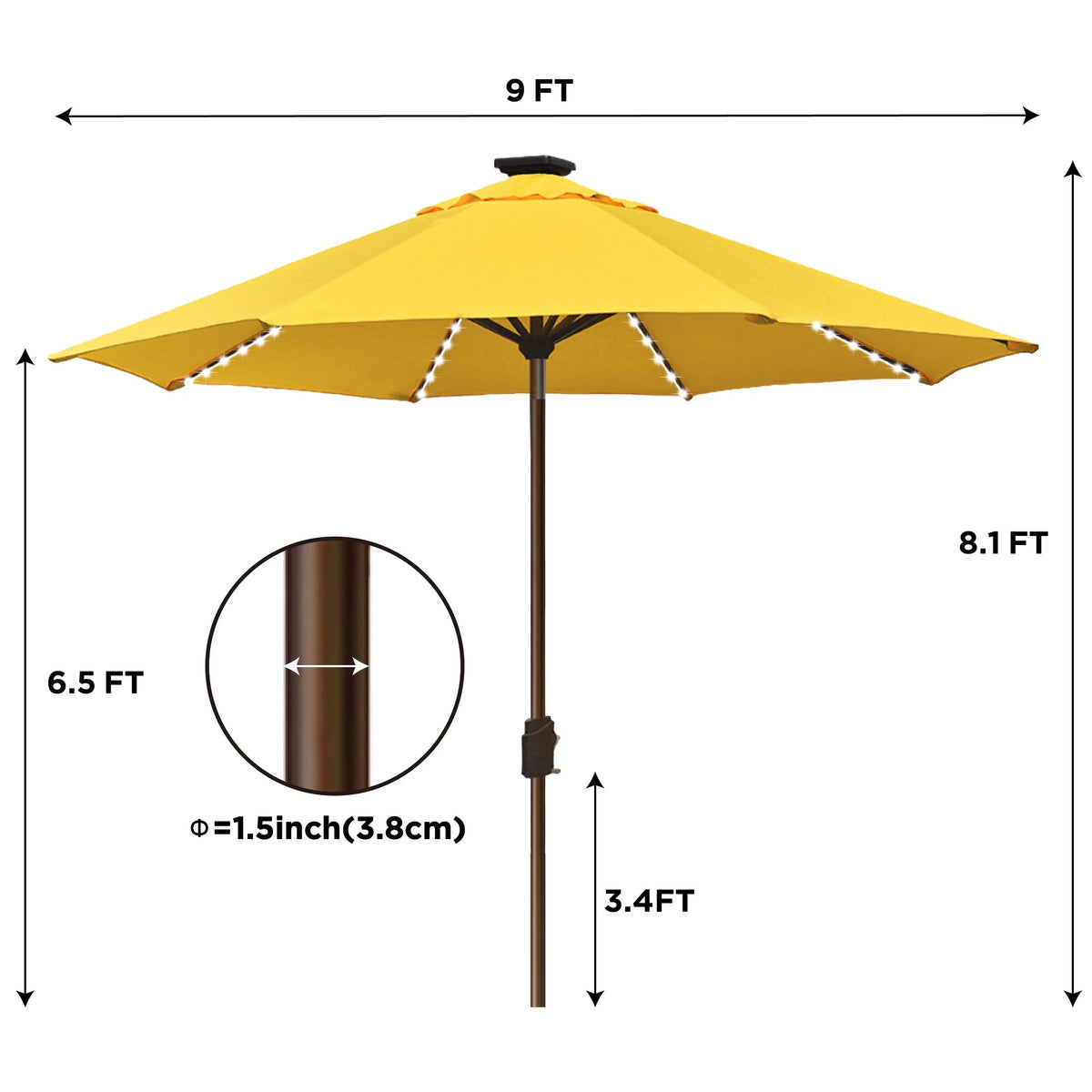 EliteShade 9ft Market Patio Umbrella With 80 LED Lights, Ruby