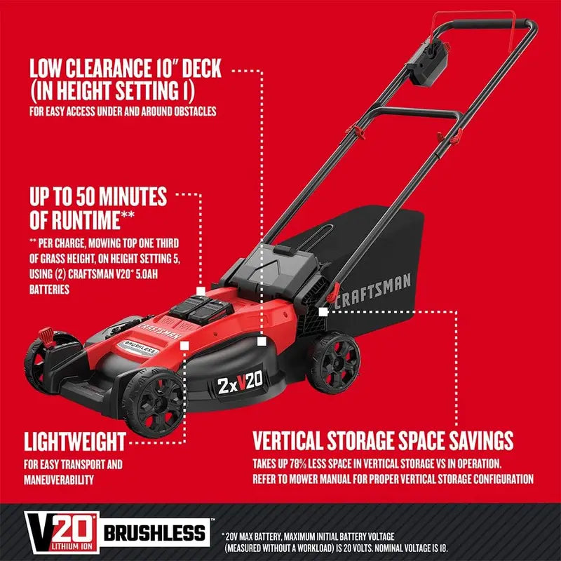 Craftsman V20 Cordless Lawn Mower And Leaf Blower Kit With Grass Bag, Battery And Charger