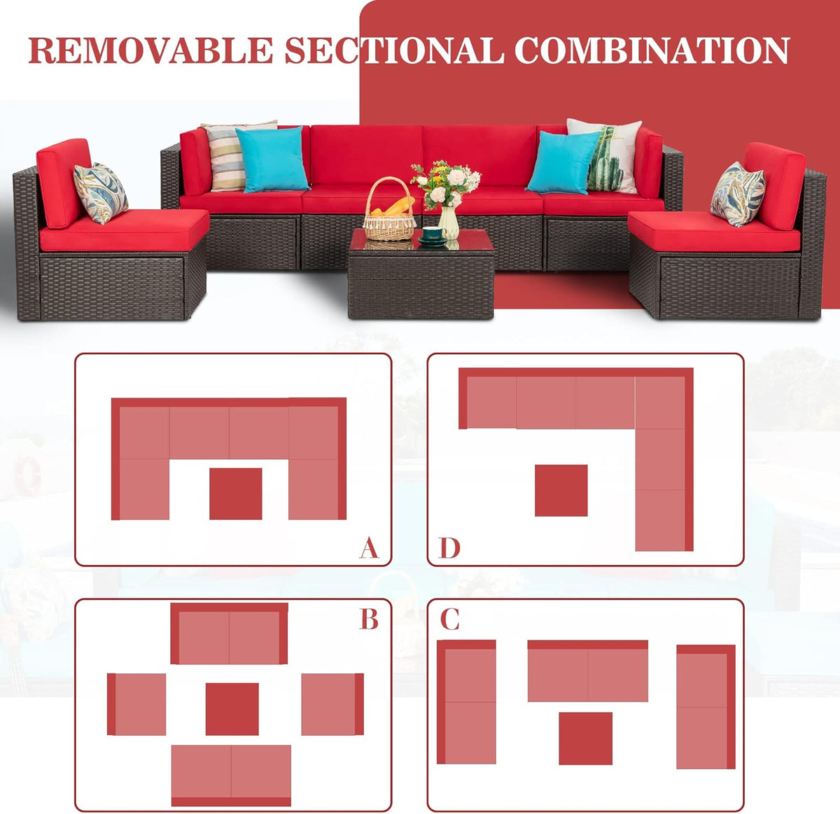 5-Piece All-Weather Wicker Patio Conversation Set With Ottoman And Cushions