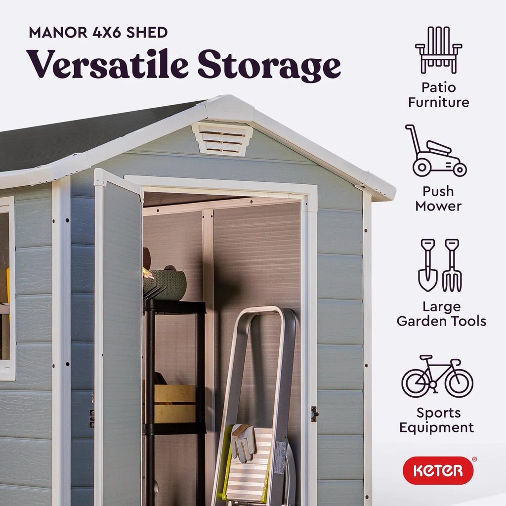 Keter Manor DD 6 X 8 Foot Outdoor Storage Shed, Grey - 213413