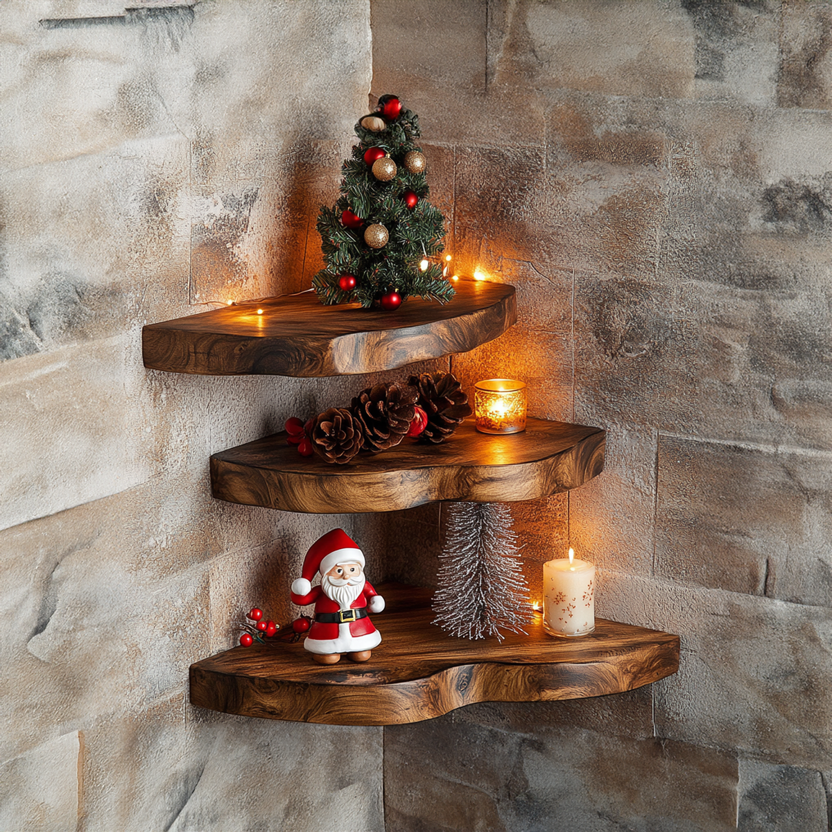 Christmas Corner Shelf Floating Shelf Live Edge Christmas Decor - view 3