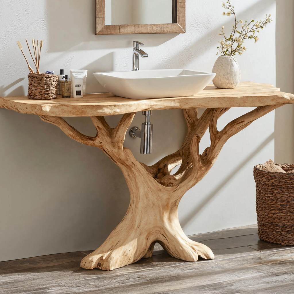 Custom Live Edge Wood Bathroom Vanity For Modern Rustic Bathroom Designs - view 2