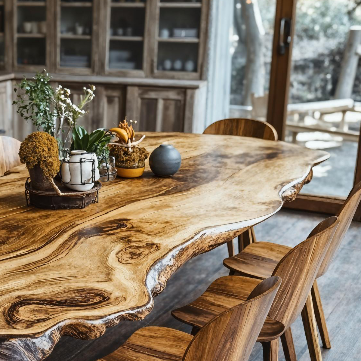 Farmhouse Curved Edge Wooden Dining Table For Family Dinners - view 4