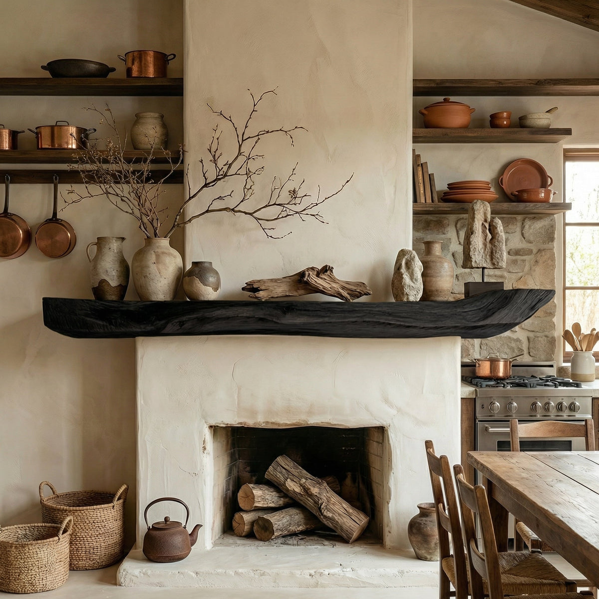 Boho Kitchen Floating Shelf Natural Edge Wooden Shelf For Wall Storage