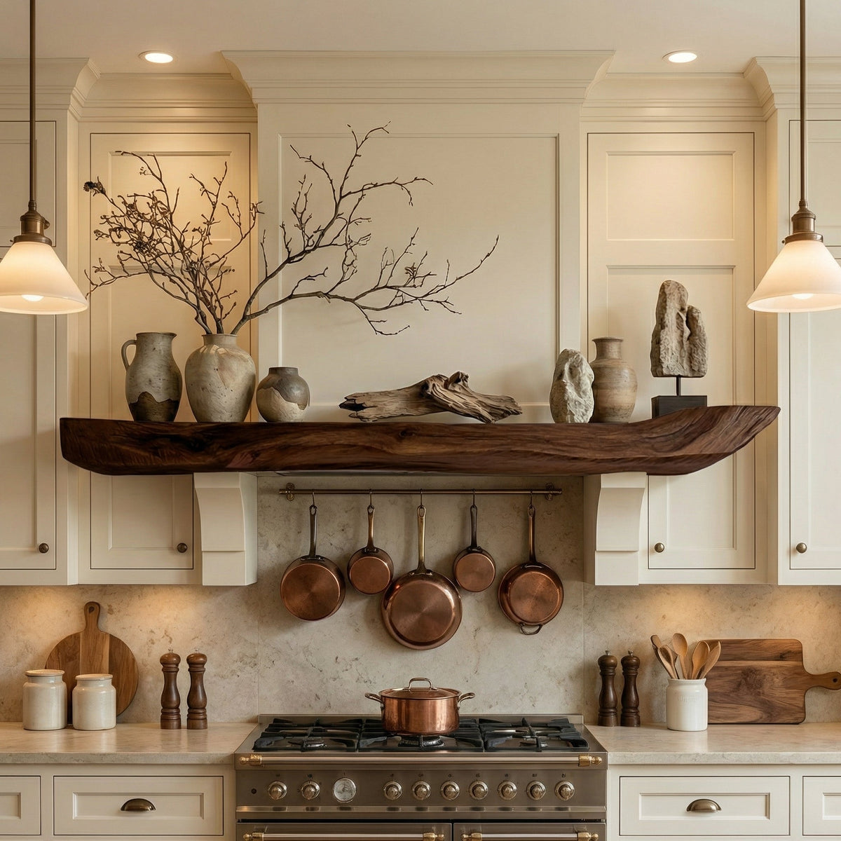 Boho Kitchen Floating Shelf Natural Edge Wooden Shelf For Wall Storage - view 5