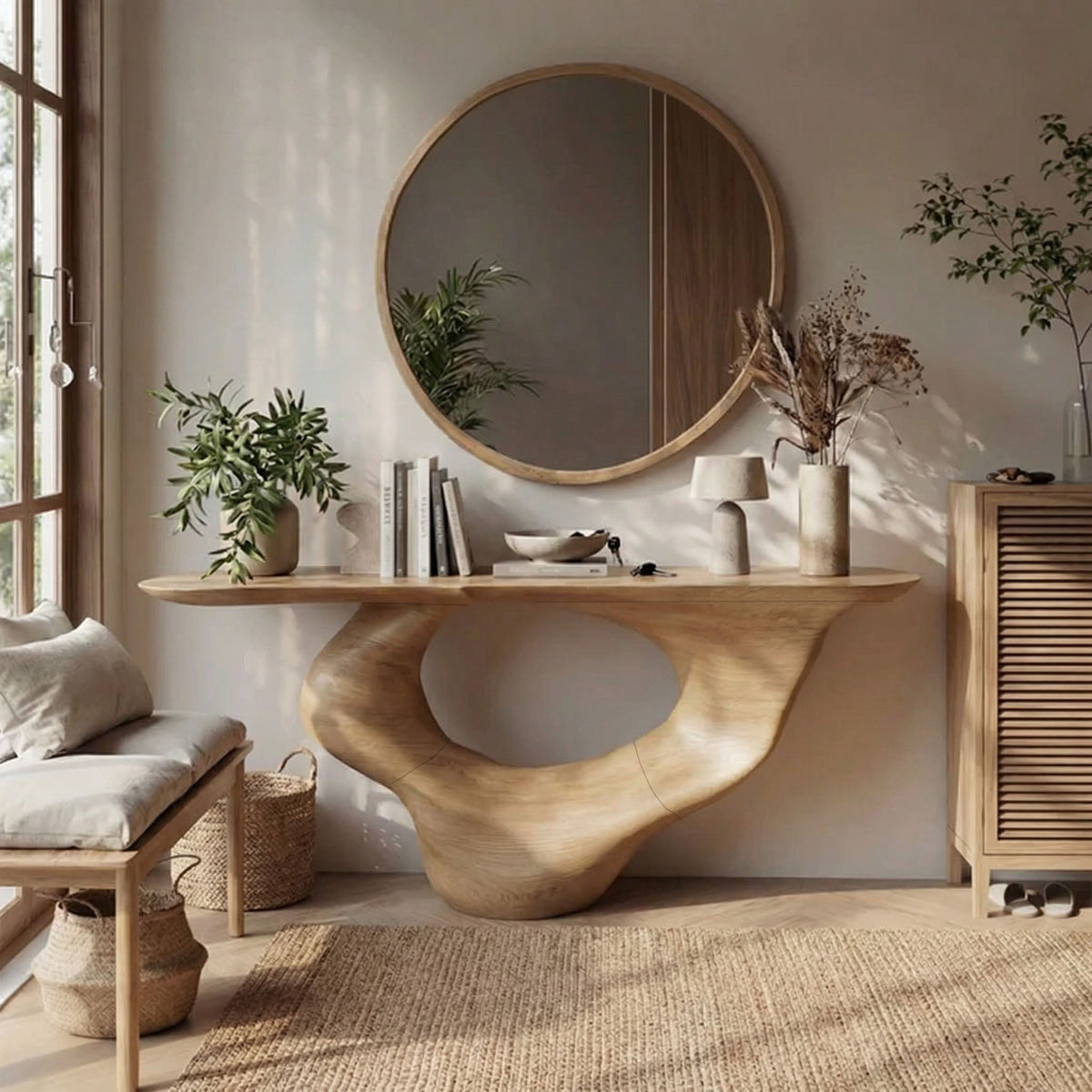 Console Table Unique Art Solid Wood Handmade Narrow Wood