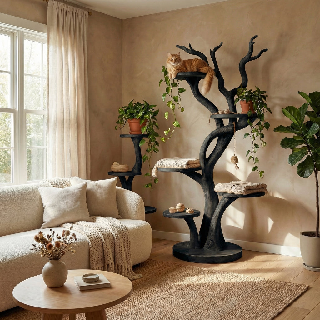 Custom Handmade Wooden Cat Tree Modern Large Climbing Tree Unique - view 4