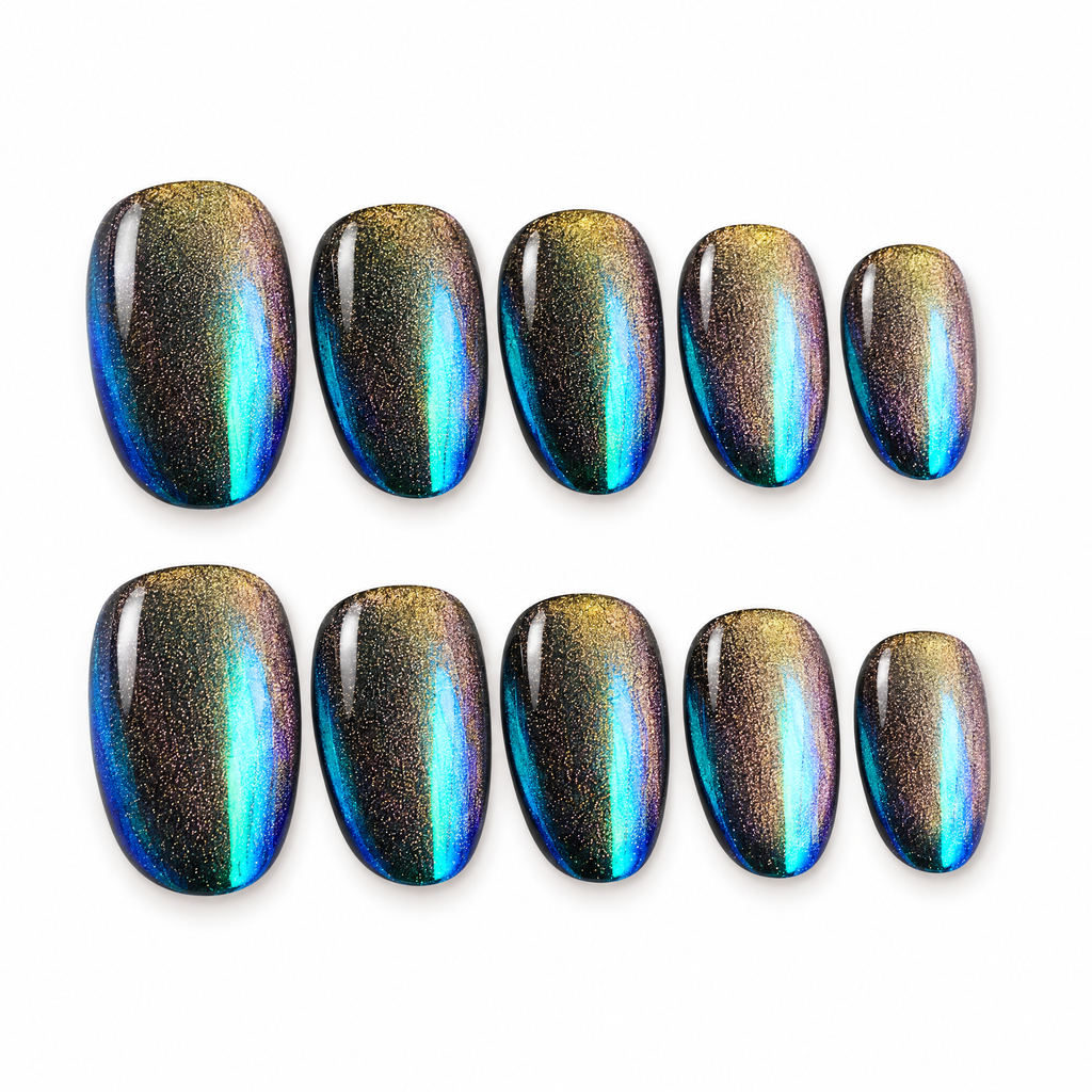 Color Shift Chrome Cat Eye Press On Nails
