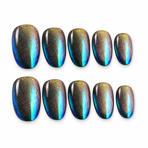 Color Shift Chrome Cat Eye Press On Nails