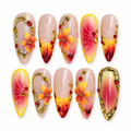 Sunset Floral Gold Chrome Press On Nails