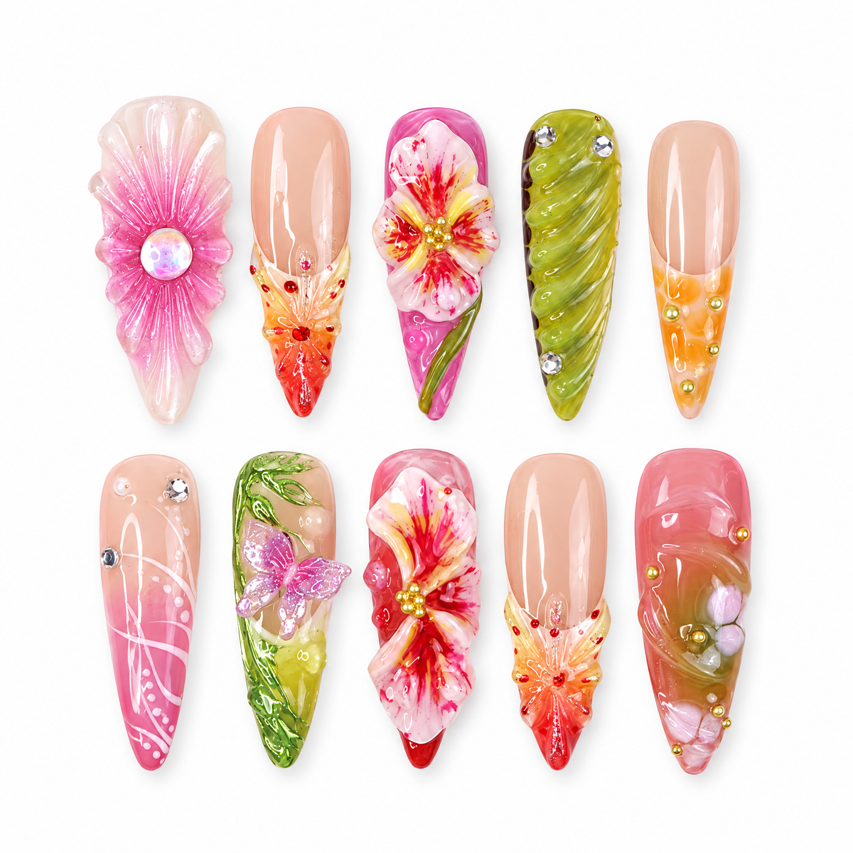 Secret Garden Mixed Art Press On Nails