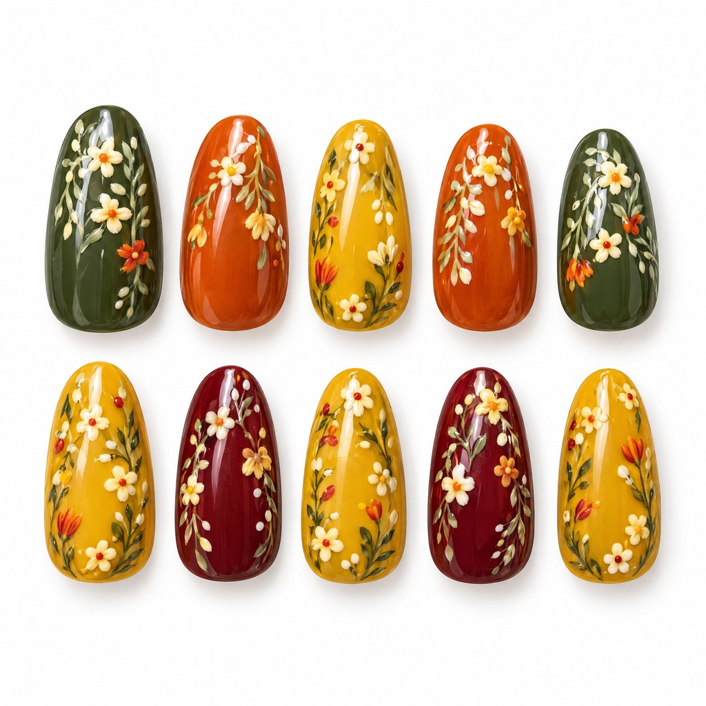 Earth Tone Daisy Press On Nails