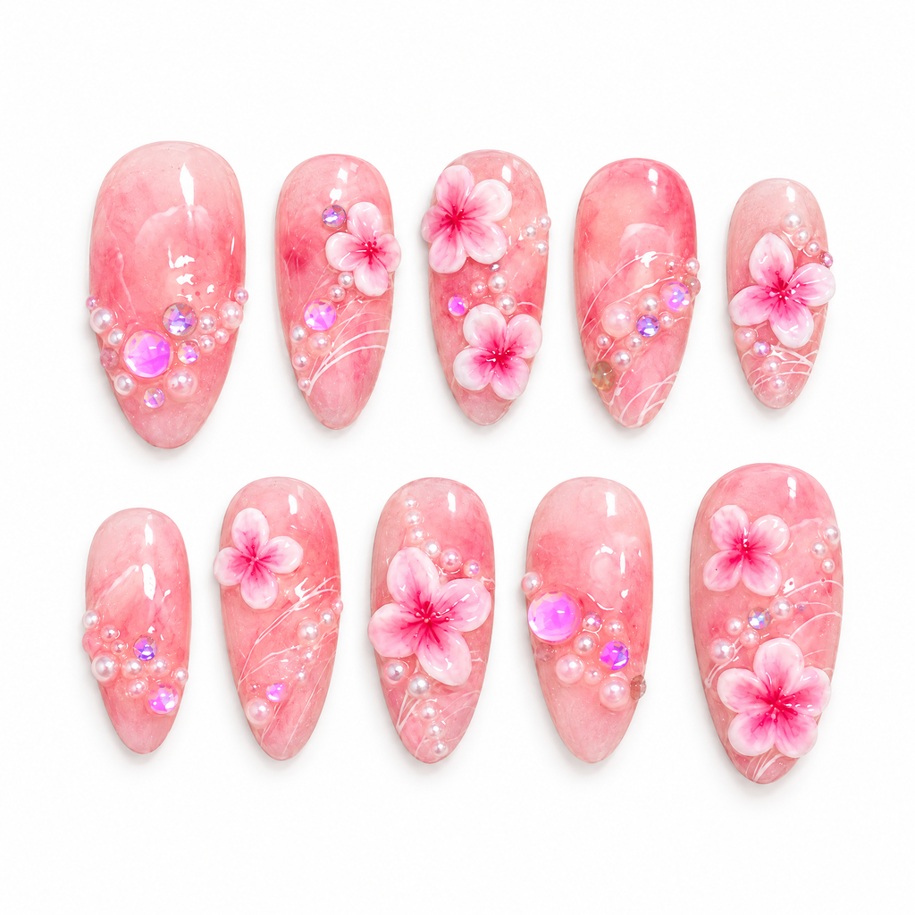 Sakura Blossom 3D Pearl Press On Nails