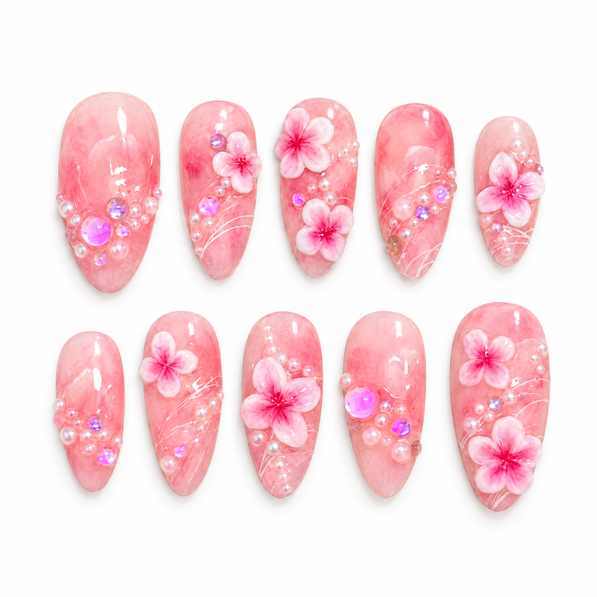 Sakura Blossom 3D Pearl Press On Nails