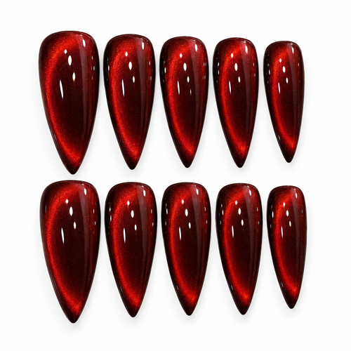 Burgundy Red Cat Eye Press On Nails