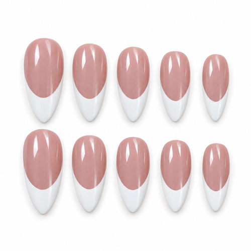 Classic White French Almond Press On Nails