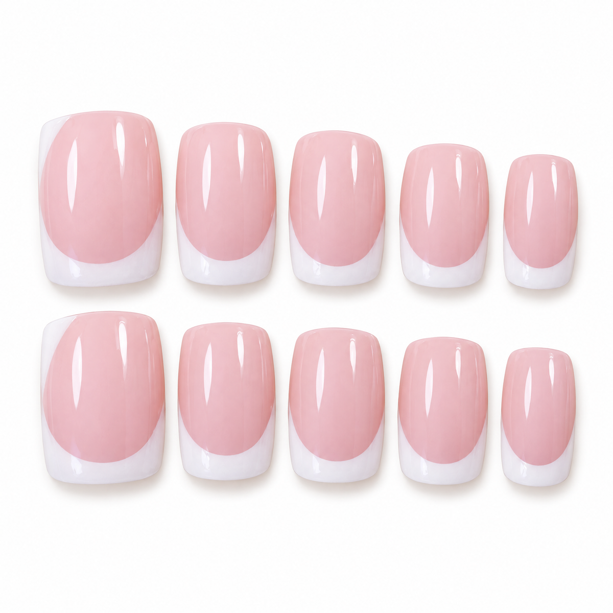 Pink & White Short Square French Press On Nails