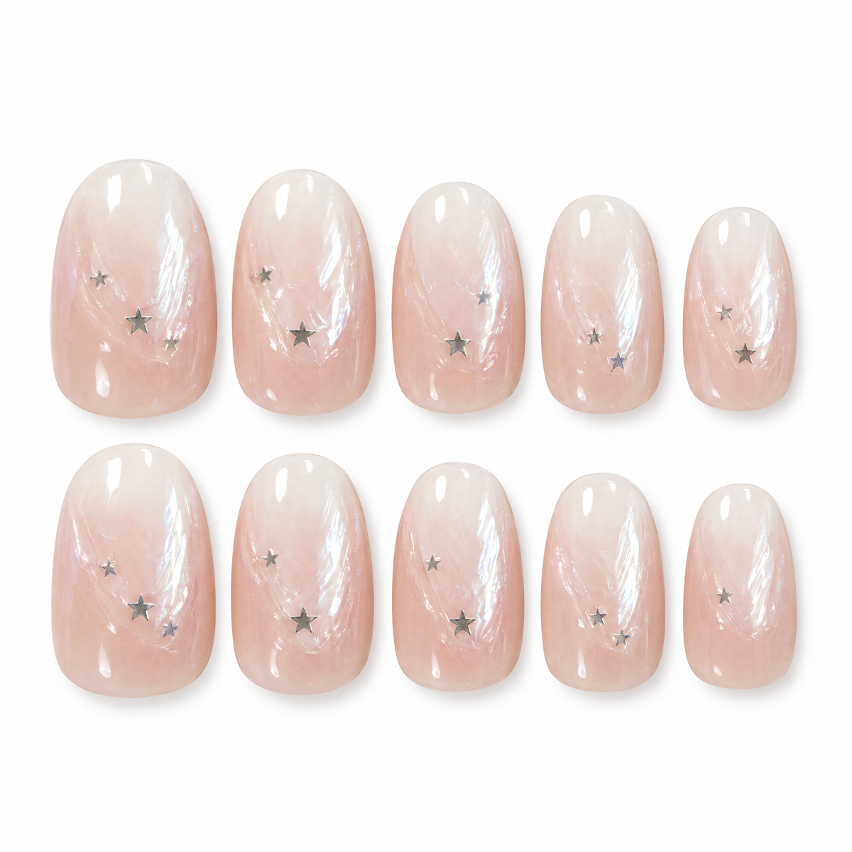 Milky Ombre Silver Star Press On Nails