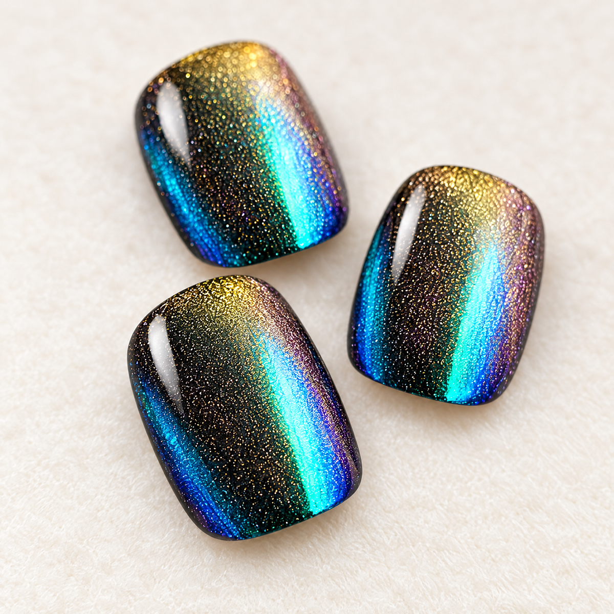 Color Shift Chrome Cat Eye Press On Nails nail art close-up