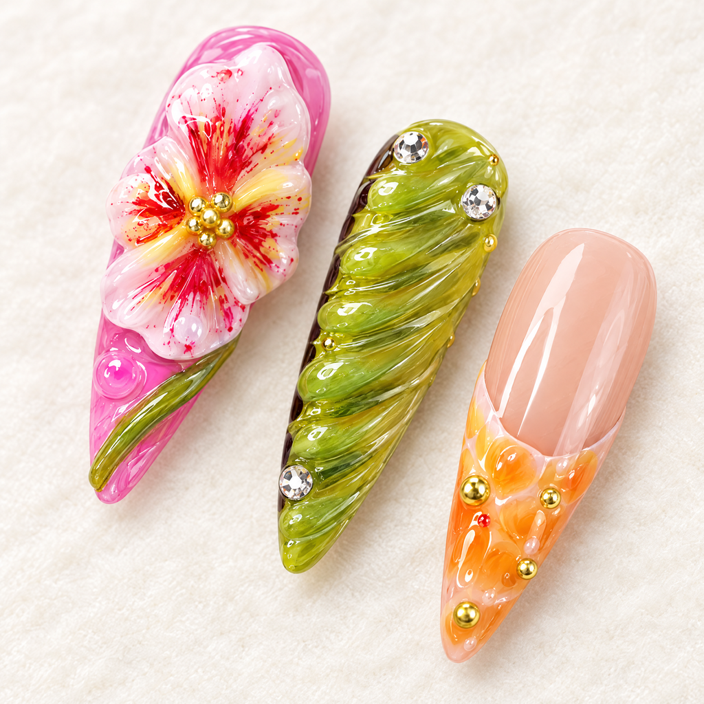 Secret Garden Mixed Art Press On Nails nail art close-up