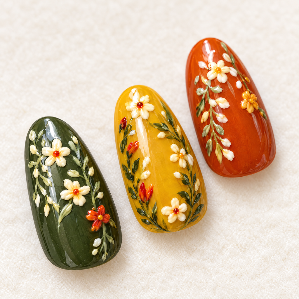 Earth Tone Daisy Press On Nails nail art close-up
