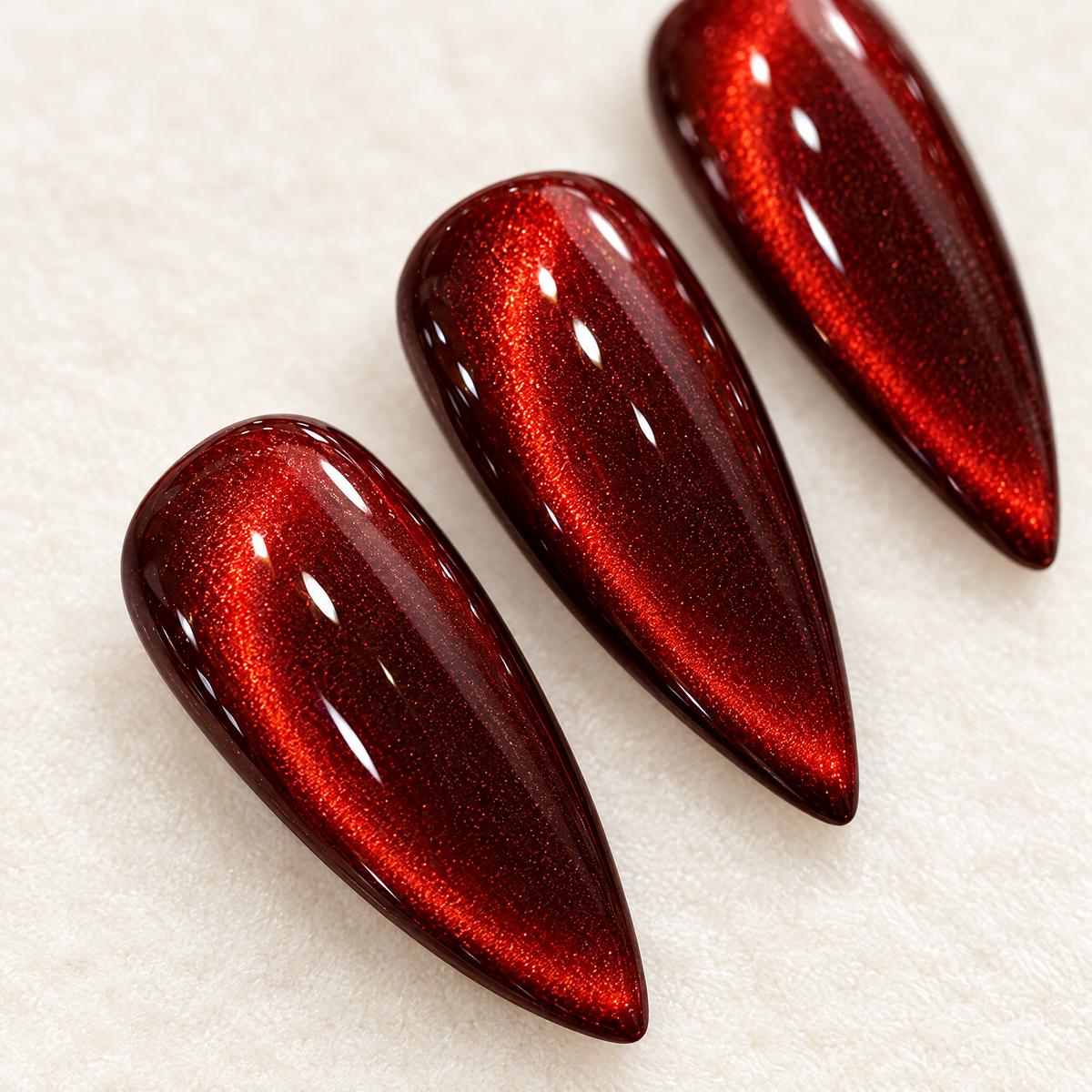 Burgundy Red Cat Eye Press On Nails nail art close-up