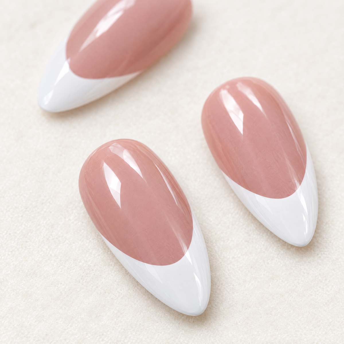 Classic White French Almond Press On Nails nail art close-up