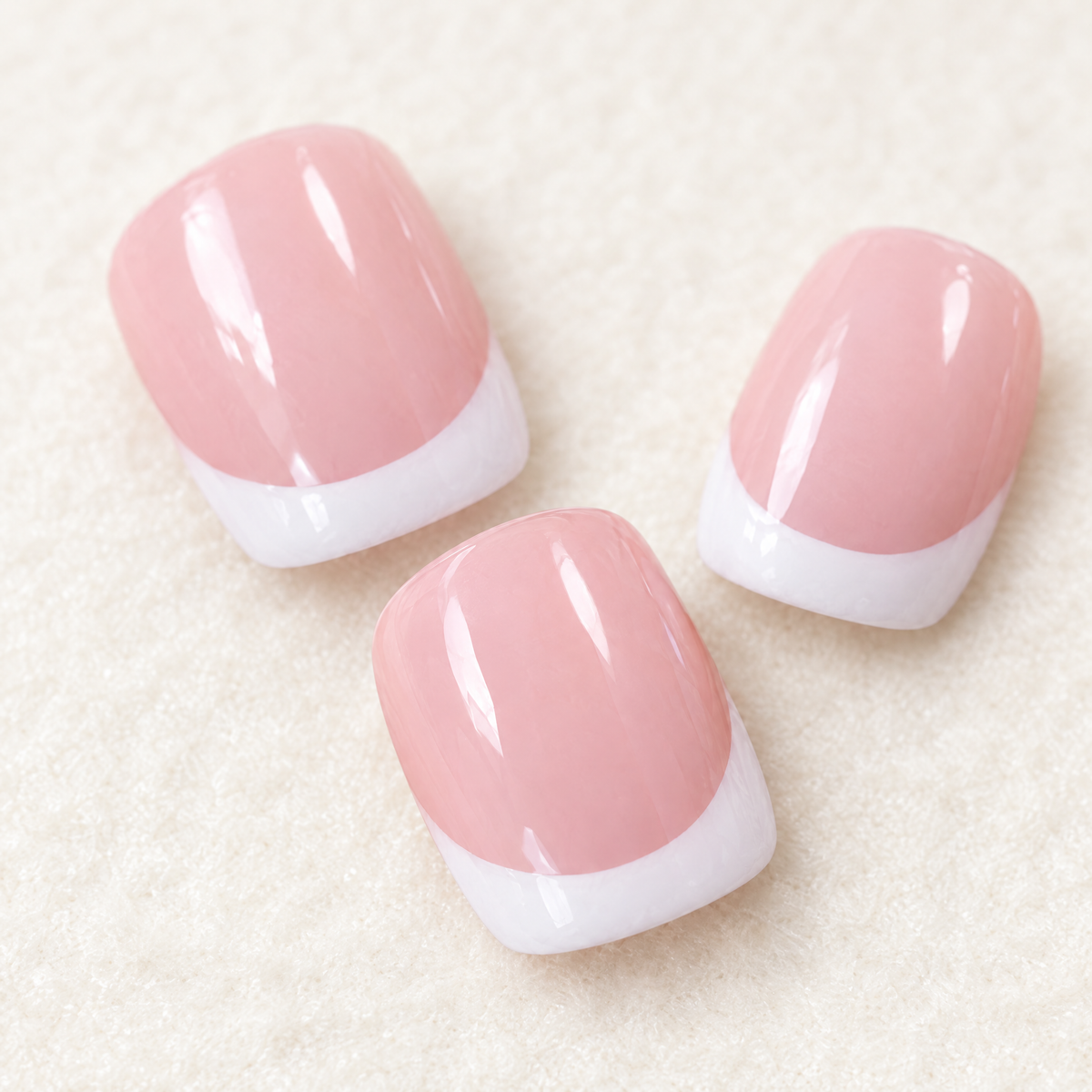 Pink & White Short Square French Press On Nails nail art close-up